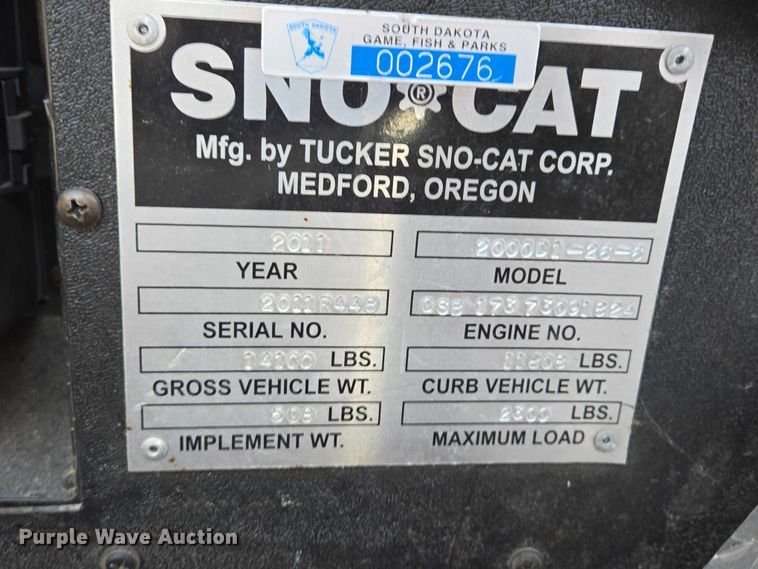 image for item EB1206 2011 Tucker Sno-Cat 2000D1-26-6 trail groomer