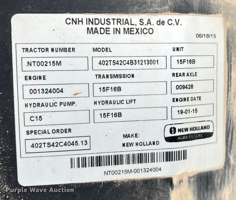 image for item ED2459 2015 New Holland TS6.120 MFWD tractor