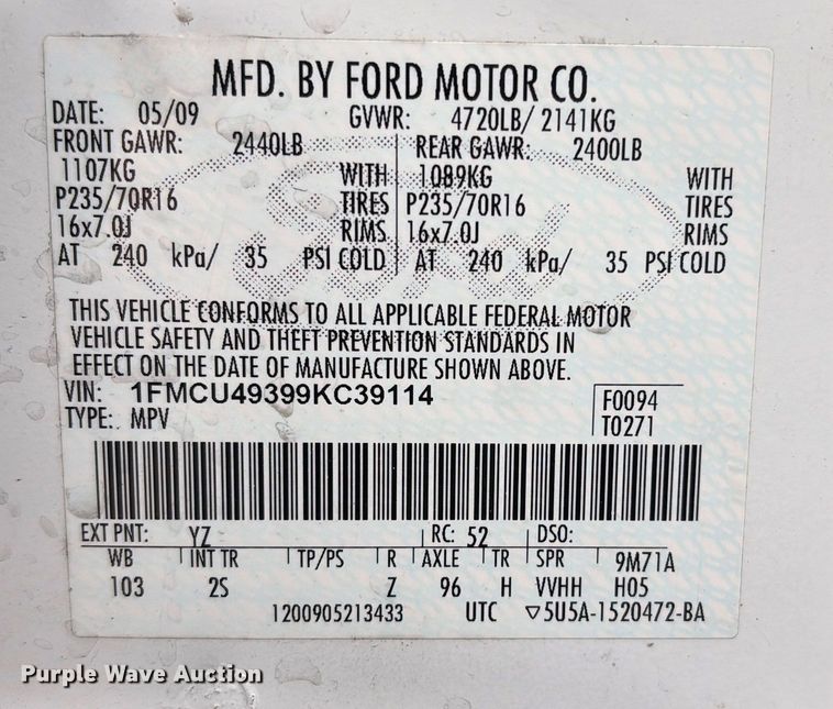 image for item EG8319 2009 Ford Escape SUV