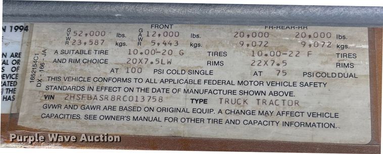 image for item EJ7571 1994 International 9300 tanker fire truck