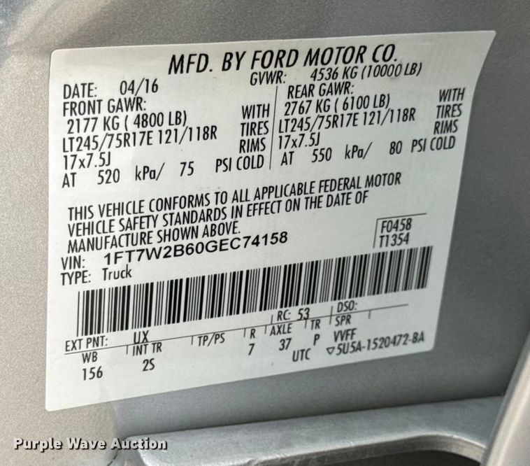 image for item EN0782 2016 Ford F250 Super Duty Crew Cab pickup truck