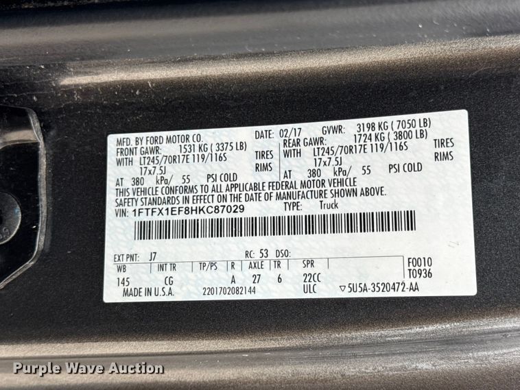 image for item EN0783 2017 Ford F150 XL Ext. Cab pickup truck