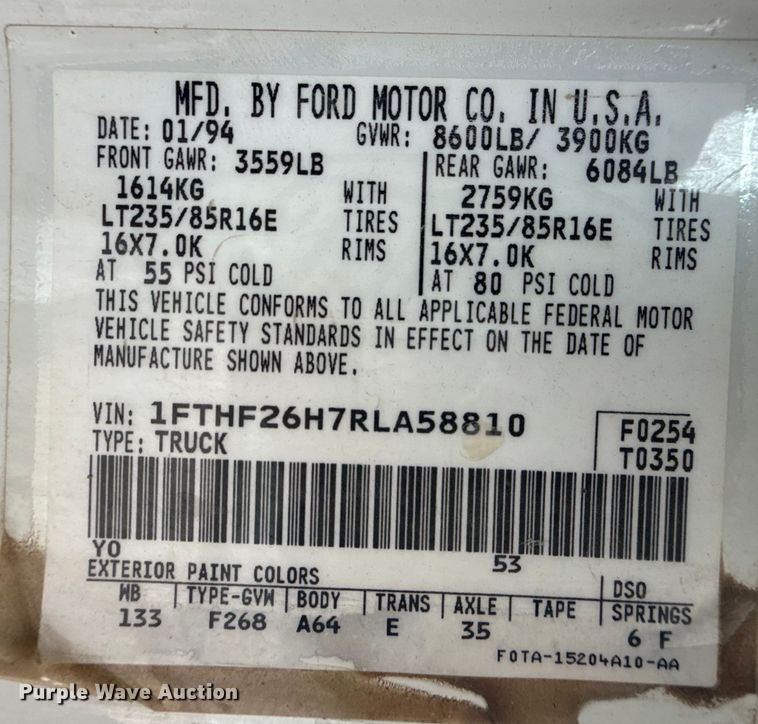 image for item EP2745 1994 Ford F250 utility bed pickup truck