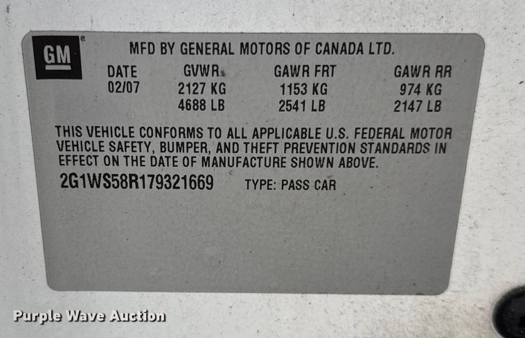 image for item ER0347 2007 Chevrolet Impala Police Cruiser 