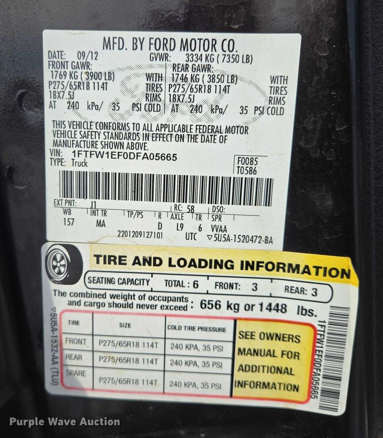 image for item ES2630 2013 Ford F150 XLT Crew Cab pickup truck