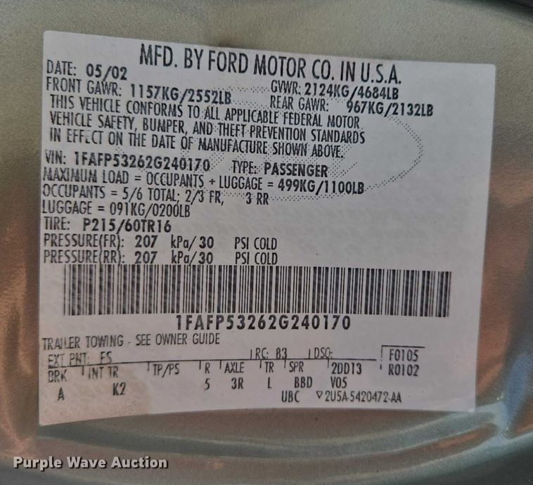 image for item ES2653 2002 Ford Taurus 