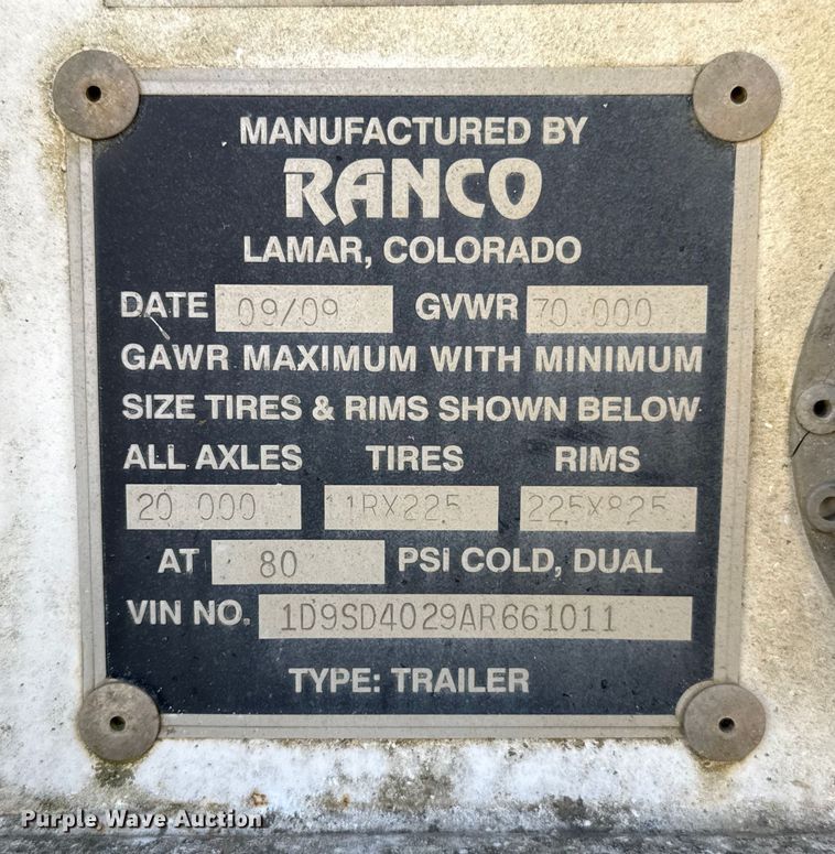 image for item ES5557 2010 Ranco bottom dump trailer