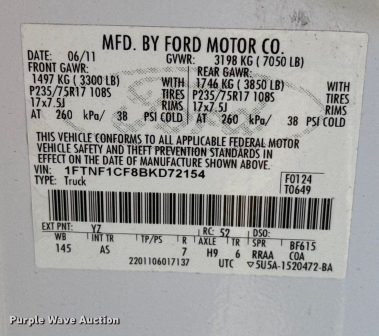 image for item ES5559 2011 Ford F150 XL pickup truck