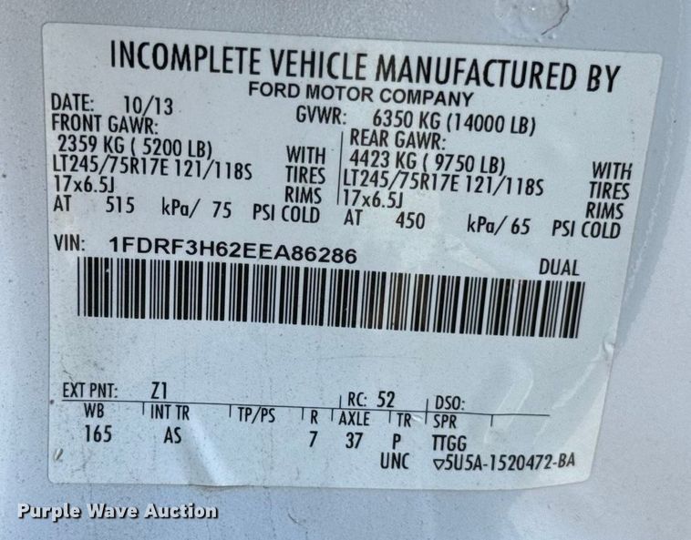 image for item ES5566 2014 Ford F350 Super Duty XL truck cab and chassis