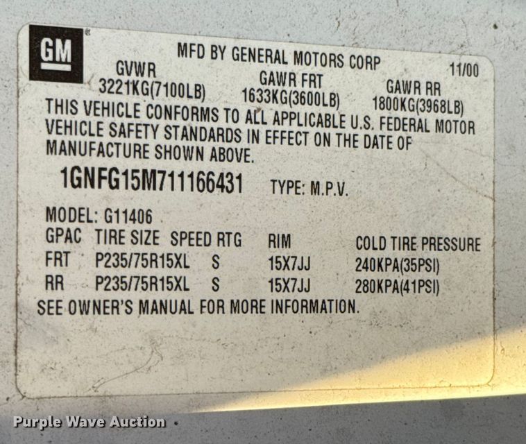 image for item ES5572 2001 Chevrolet Express 1500 van