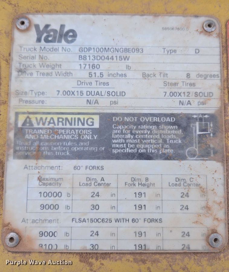 image for item ET1053 Yale GDP100MGNGBE093 forklift