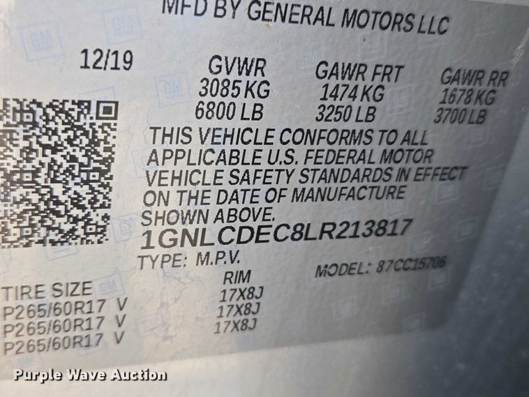 image for item ET1068 2020 Chevrolet Tahoe Police SUV