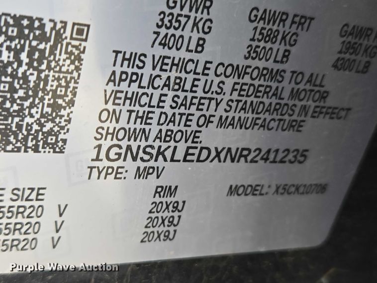 image for item ET1072 2022 Chevrolet Tahoe SUV