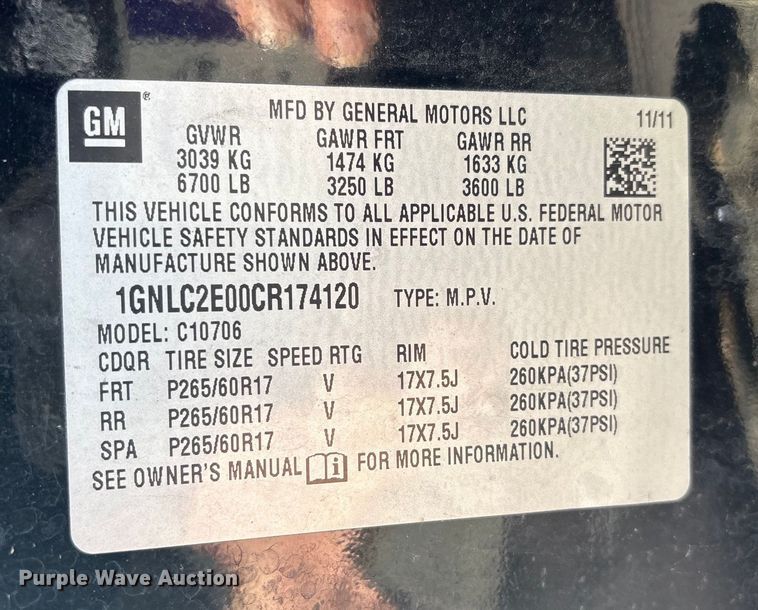 image for item ET1078 2012 Chevrolet Tahoe Police  SUV