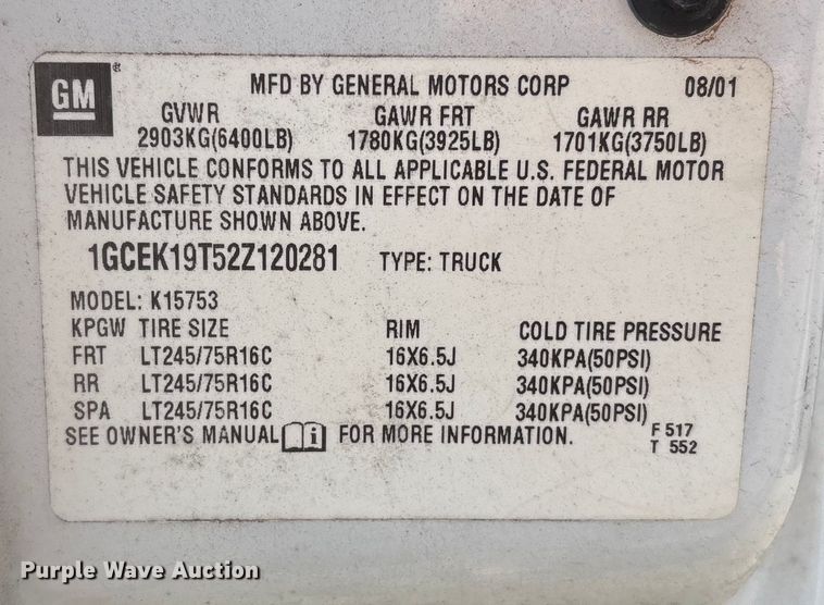 image for item ET1079 2002 Chevrolet Silverado 1500 Ext. Cab pickup truck