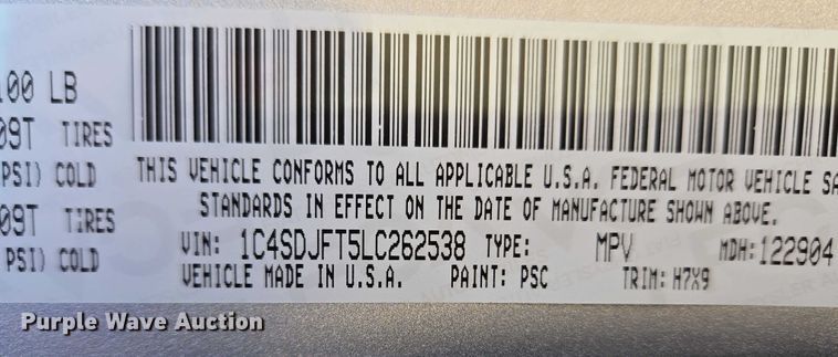 image for item ET1080 2020 Dodge Durango SSV SUV