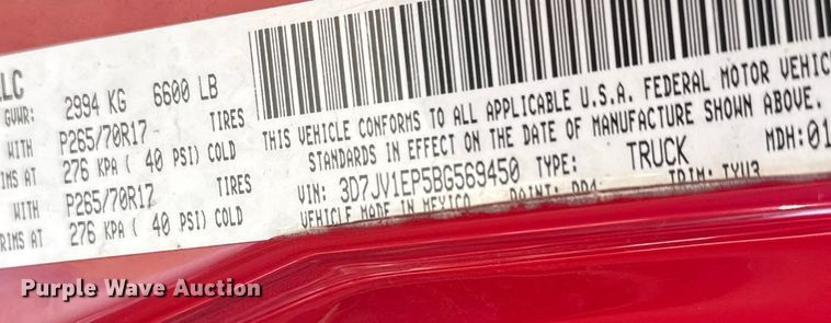 image for item ET4064 2011 Dodge Ram 1500 pickup truck