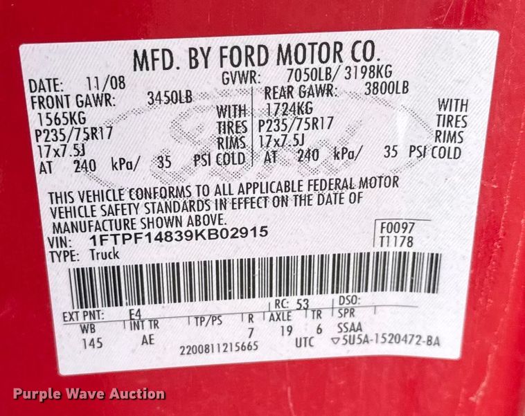 image for item ET4065 2009 Ford F150 pickup truck