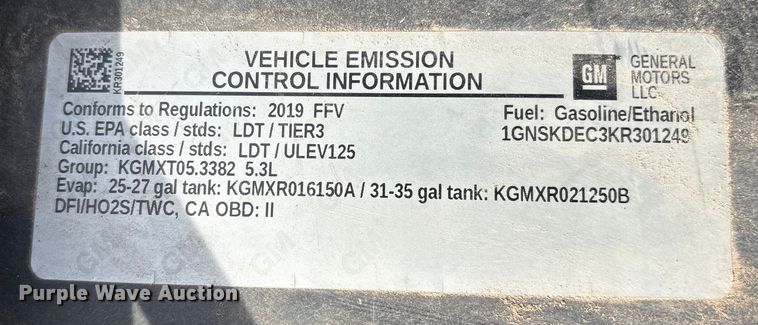 image for item ET4080 2019 Chevrolet Tahoe Police SUV