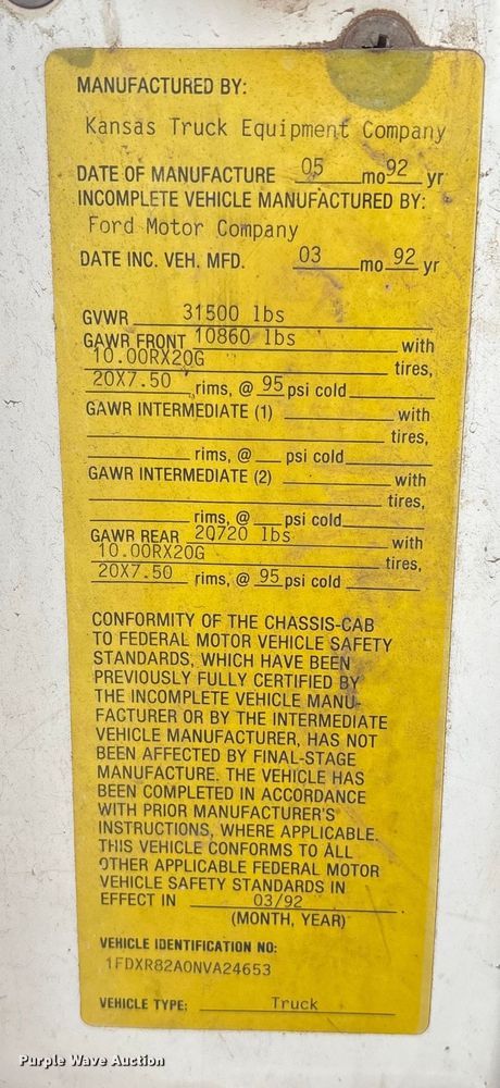 image for item ET4081 1992 Ford L8000 dump truck