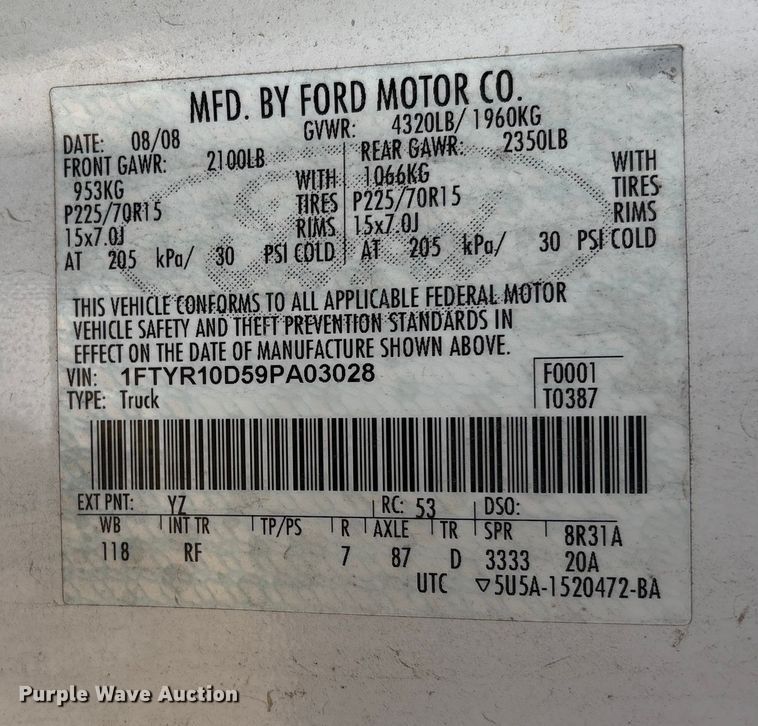 image for item ET4086 2009 Ford Ranger pickup truck