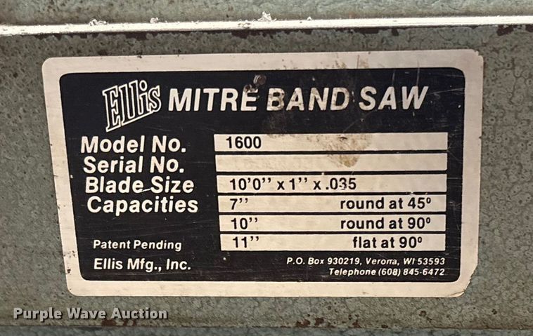 image for item ET4099 Ellis 1600 band saw