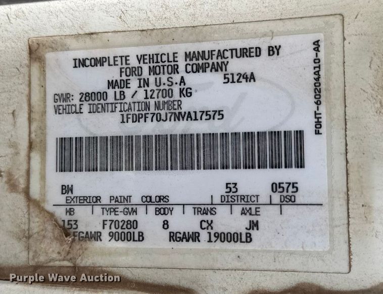 image for item ET4119 1992 Ford F700 dump truck