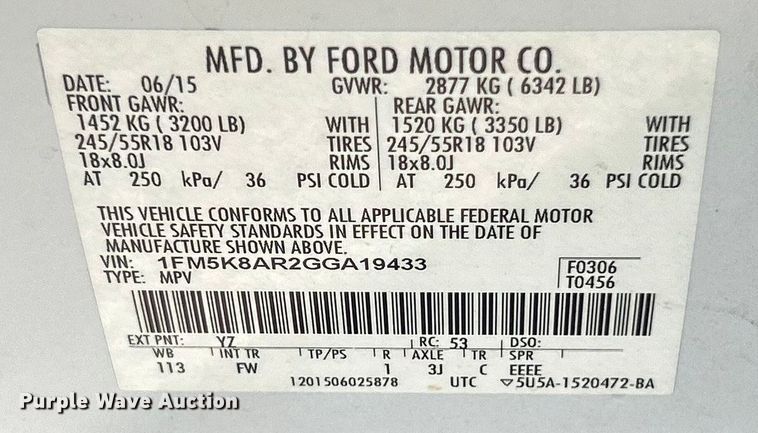 image for item ET6799 2016 Ford Explorer Police Interceptor SUV