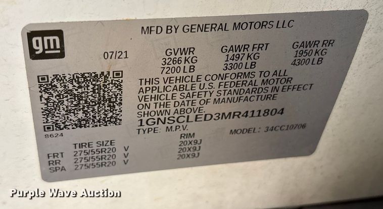 image for item ET7458 2021 Chevrolet Tahoe SUV