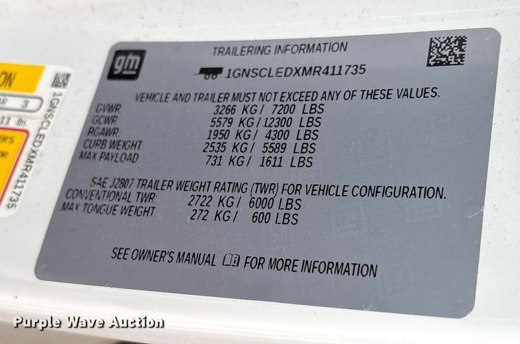 image for item ET7459 2021 Chevrolet Tahoe SUV