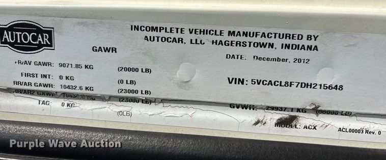 image for item EU0156 2013 Autocar ACX Xpeditor refuse truck