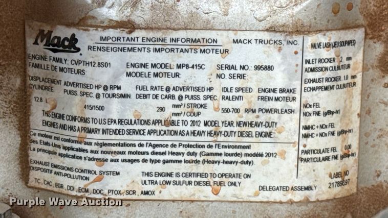 image for item EU5451 2013 Mack CHU613 dump truck