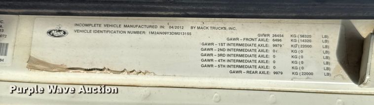 image for item EU5451 2013 Mack CHU613 dump truck