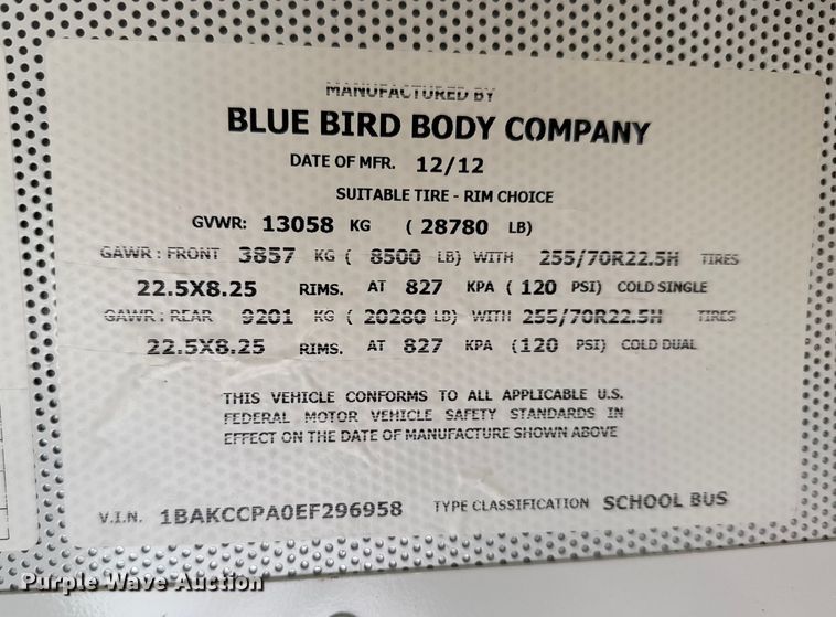 image for item EU6499 2014 Blue Bird BB CV2610S school bus