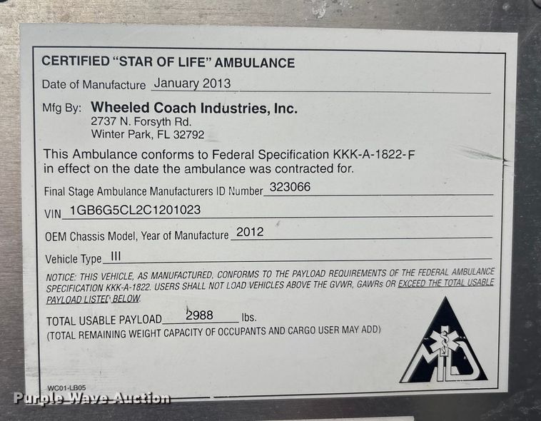 image for item EV2590 2012 Chevrolet 4500 Express ambulance