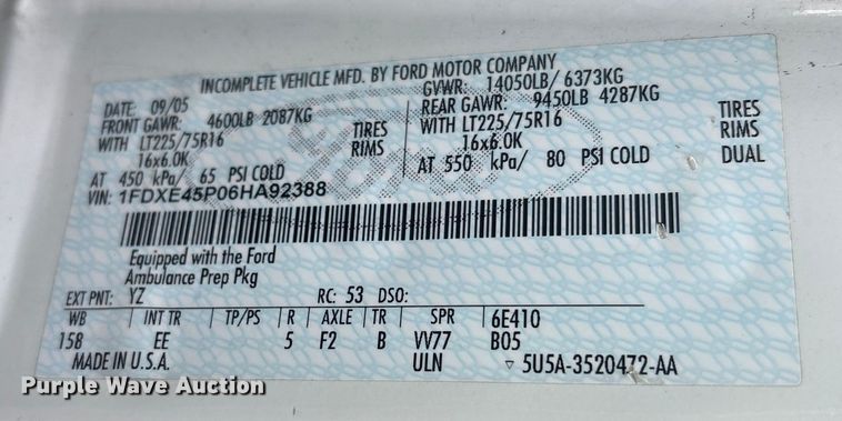 image for item EV2591 2006 Ford E450 ambulance