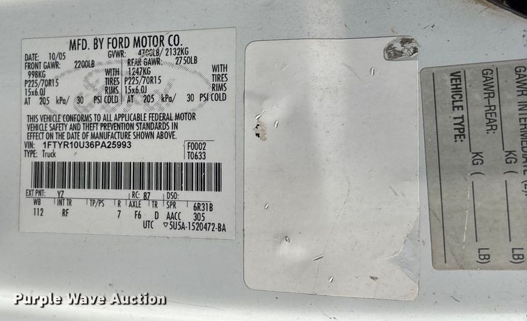 image for item EV3490 2006 Ford Ranger pickup truck