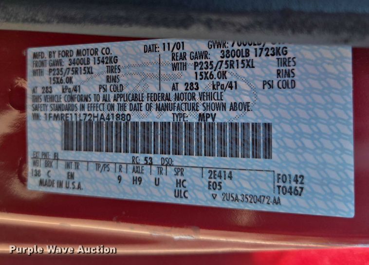 image for item EV5412 2002 Ford E150 van