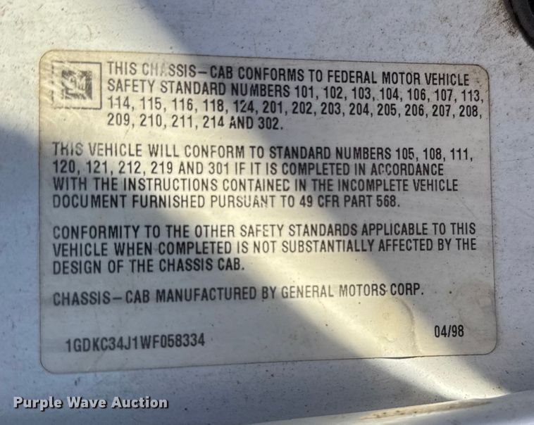 image for item FB0528 1998 GMC Sierra C3500 dump bed pickup truck