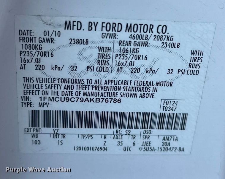 image for item FB8467 2010 Ford Escape SUV