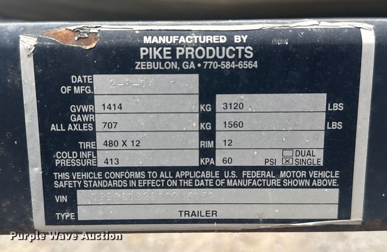 image for item FB8470 2013 Pike dumpster delivery trailer