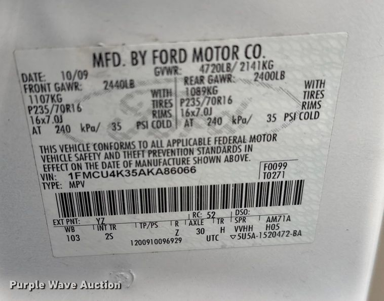 image for item FB8471 2010 Ford Escape Hybrid SUV