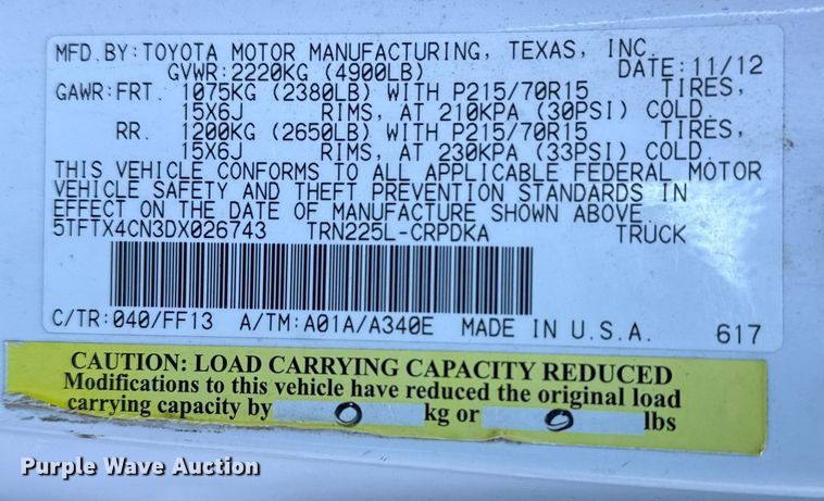 image for item FB8472 2013 Toyota Tacoma pickup truck