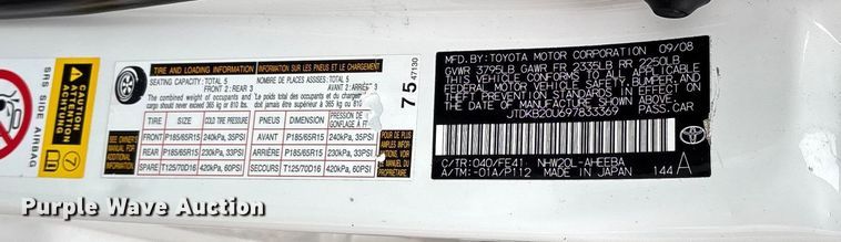 image for item FB8476 2009 Toyota Prius Hybrid 