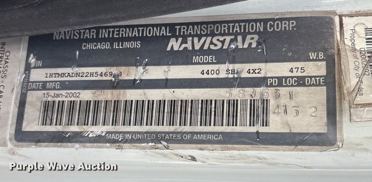 image for item FB8480 2002 International 4400 Pro patch Hot Box Truck for Asphalt