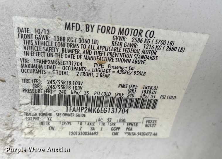 image for item FB8484 2014 Ford Taurus Police Interceptor 