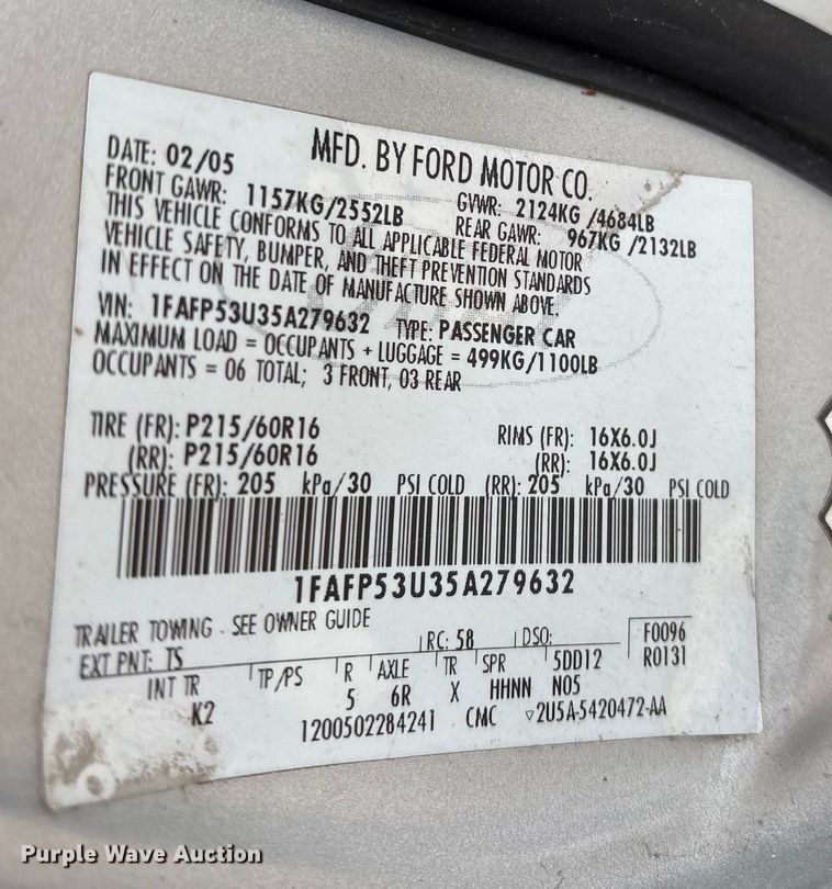 image for item FB8485 2005 Ford Taurus 