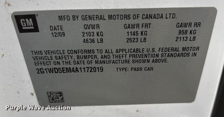 image for item FB8499 2010 Chevrolet Impala Police Cruiser 