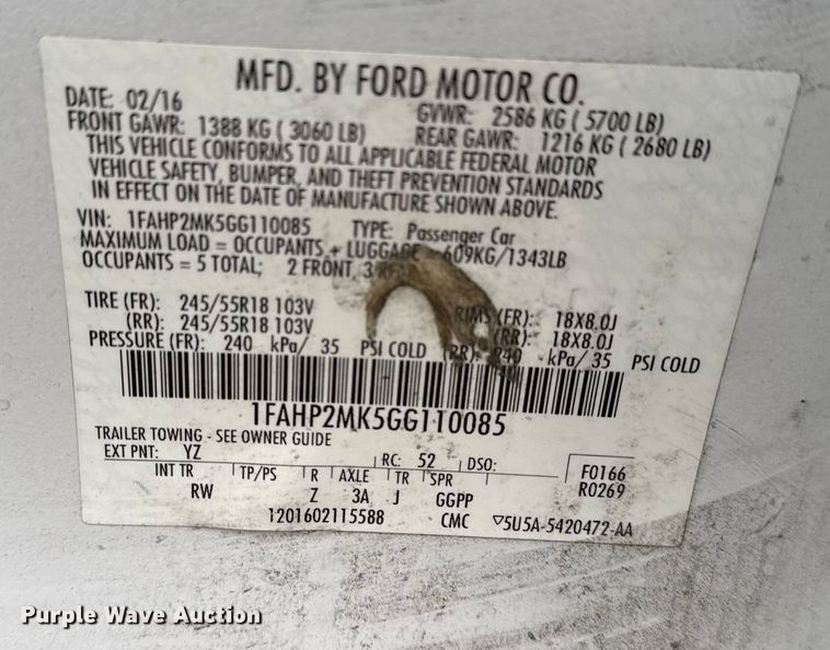 image for item FB8503 2016 Ford Taurus Police Interceptor 