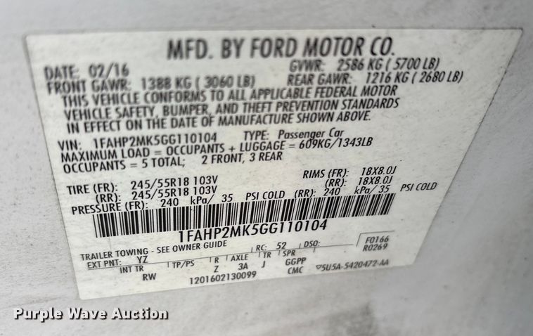 image for item FB8505 2016 Ford Taurus Police Interceptor 